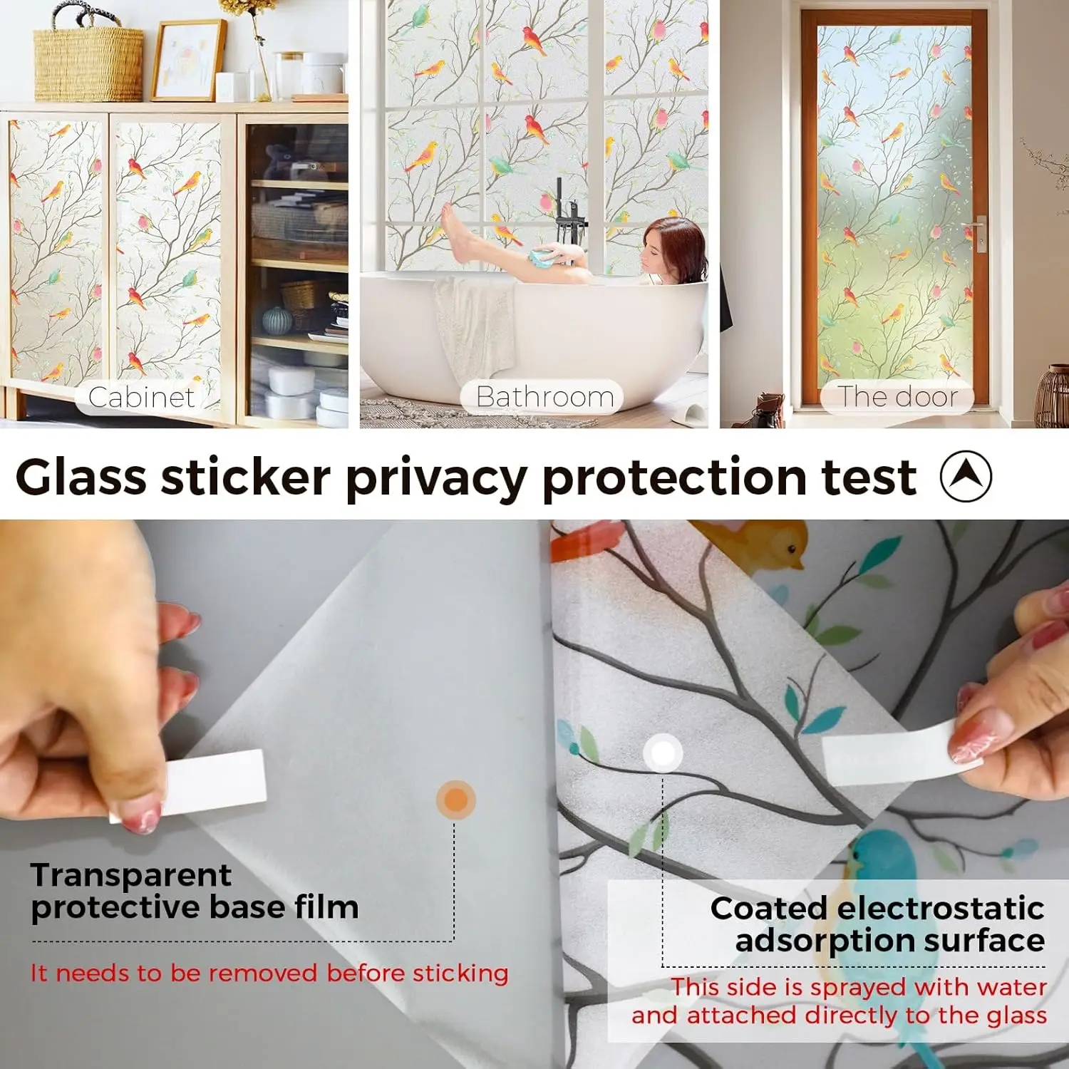 Frosted Privacy Static Cling Window Film UV Blocking Decorative Stained Glass Sticker for Front Door Bathroom