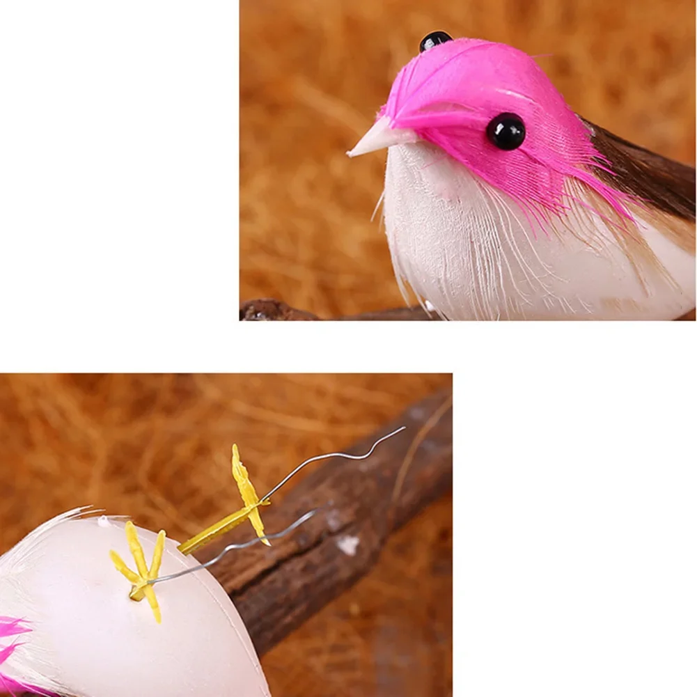 Feather Bird Figurines Colorful Mini Artificial Foam 24pcs