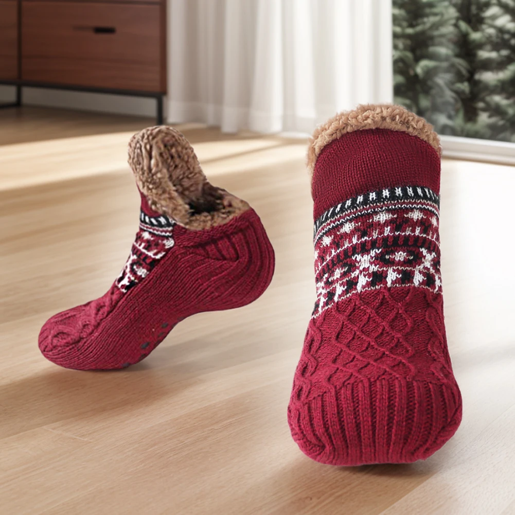 Men Women Winter Indoor Home Slippers Socks Non Slip Fuzzy Floor Socks Warm Bedroom Sleeping Sock Soft for Christmas