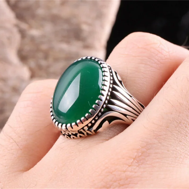 European and American Inlaid Emerald Men's Ring Turkey Retro Domineering Personality Ring To Attend The Banquet Party Jewelry - Image 4
