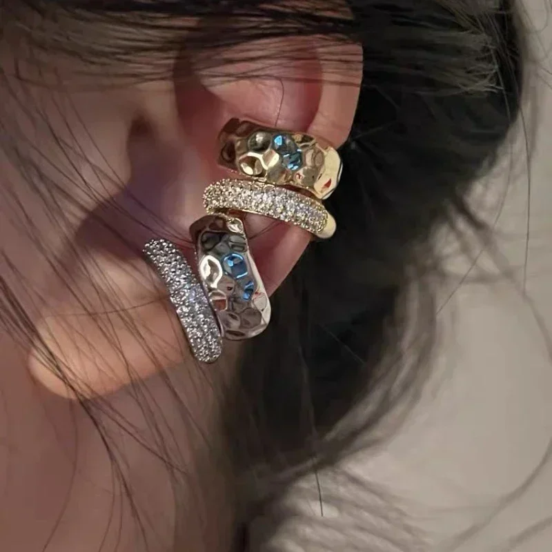 Zircon Double-layer Ear Cuff No Piercing Earring Punk Metal Geometric for Women Y2K Jewelry