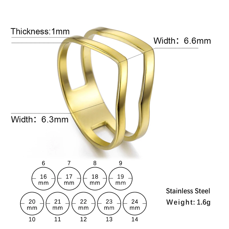 Kkjoy Modische Einfache Edelstahl-Ringe in Goldfarbe mit Doppelherz-Design für Frauen, Schmuck, Jubiläums- und Partygeschenke für Liebende – Detail 11
