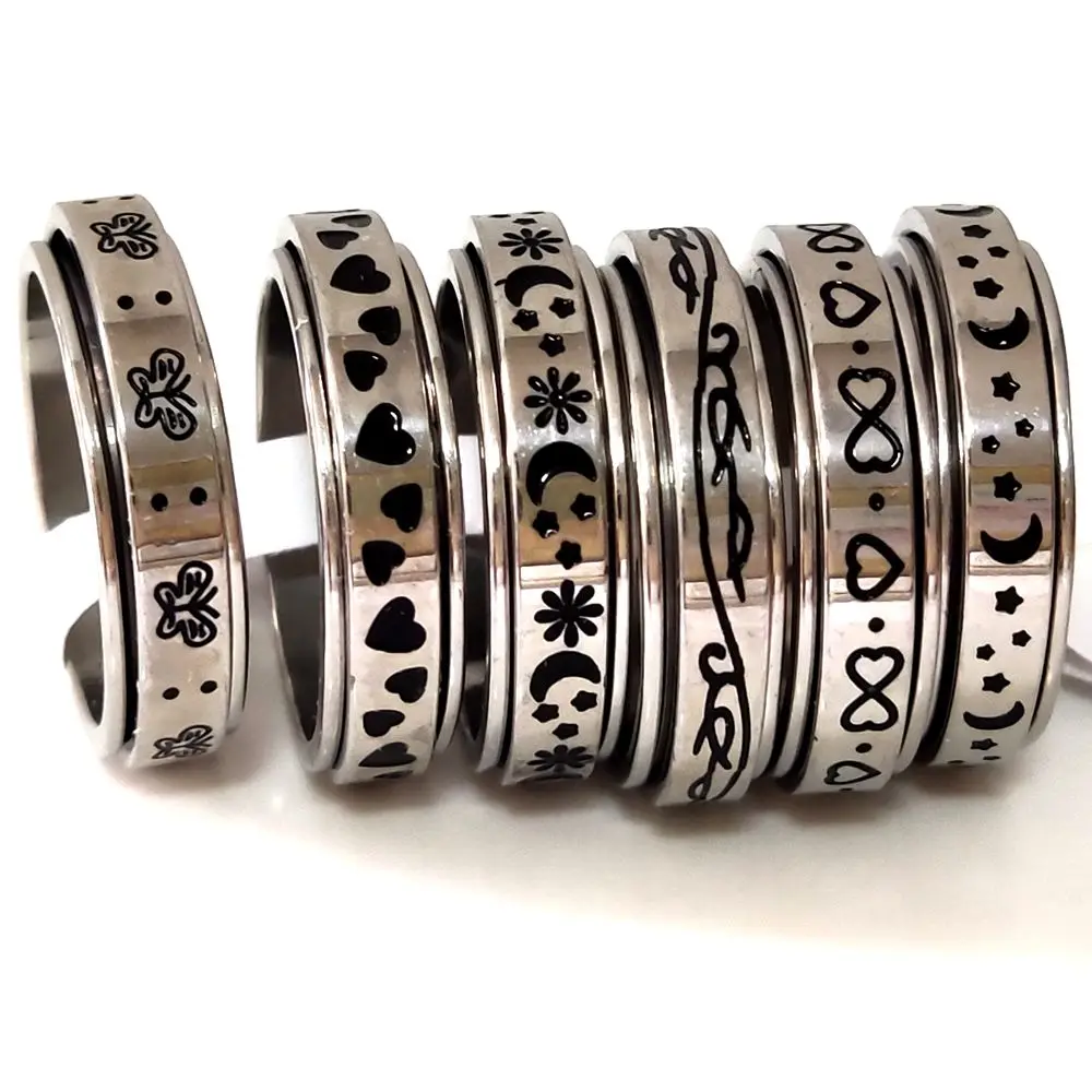 Großhandel 20 Stück Charm rotierende Eheringe süße Frauen Spinner Edelstahl Ring – Detail 6