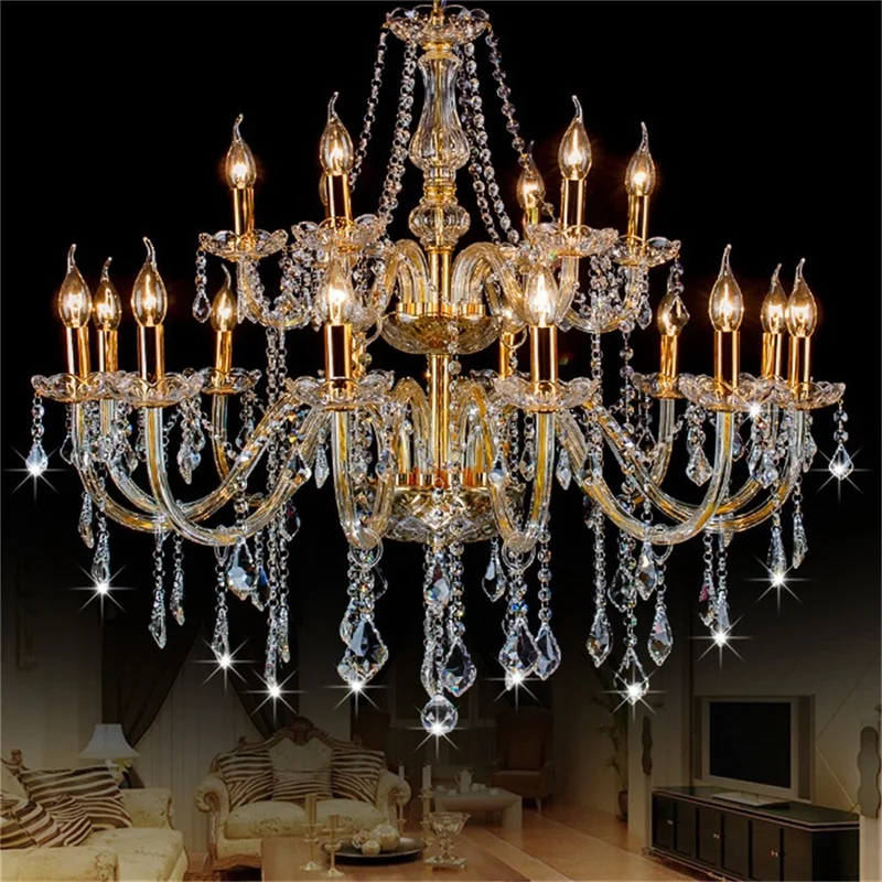 

TEMAR Modern Chandelier LED Lighting Pendant Lamp Crystal Gold Candle Fixtures Indoor for Home Hotel Hall