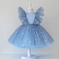 Robes d'été pour enfants, robe de princesse à paillettes étoiles, robe de mariée en maille bouffante pour petites filles, robe de soirée de luxe, vêtements pour bébés de 1 à 5 ans 5