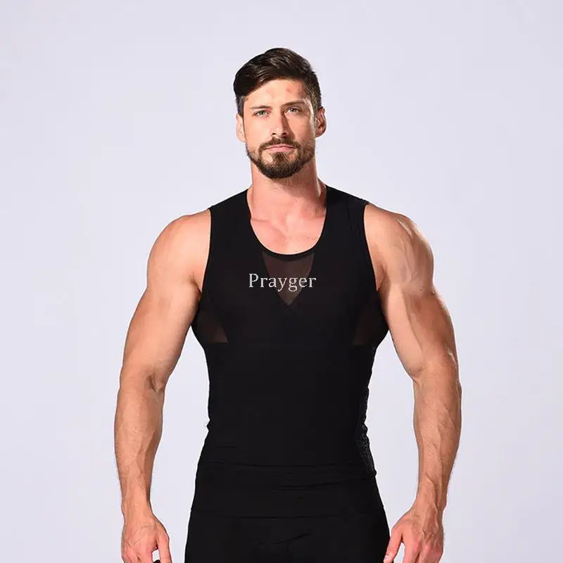 Men Body Shaper Slimming Boobs Waist Trainer Shirt Abdomen Tank Tops Posture Skinny Tummy Vest