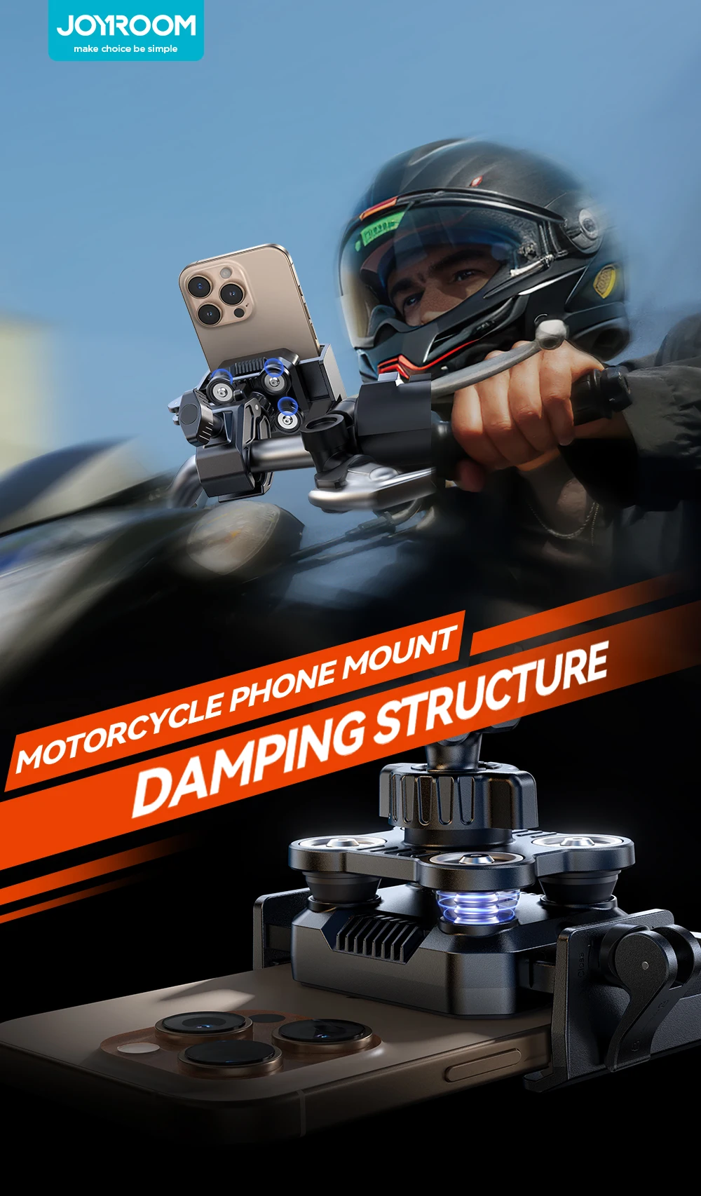 Joyroom Motorcycle Phone Mount Holder Dual Vibration Dampener Universal Bike Bicycle Phone Mount for 4.7''-7'' Phones
