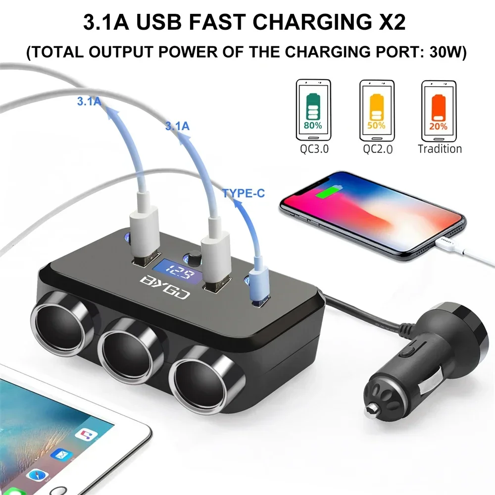 BYGD ڵ   й , ڵ ܼƮ , 3  QC 3.0,  USB 3.1A CŸ  , 12V, 24V