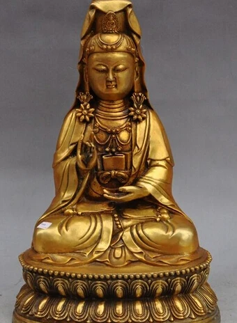 Spedizione Veloce Cina Buddismo Bronzo Gilt Kwan-Yin Guanyin Bodhisattva Dea Statua Di Buddha