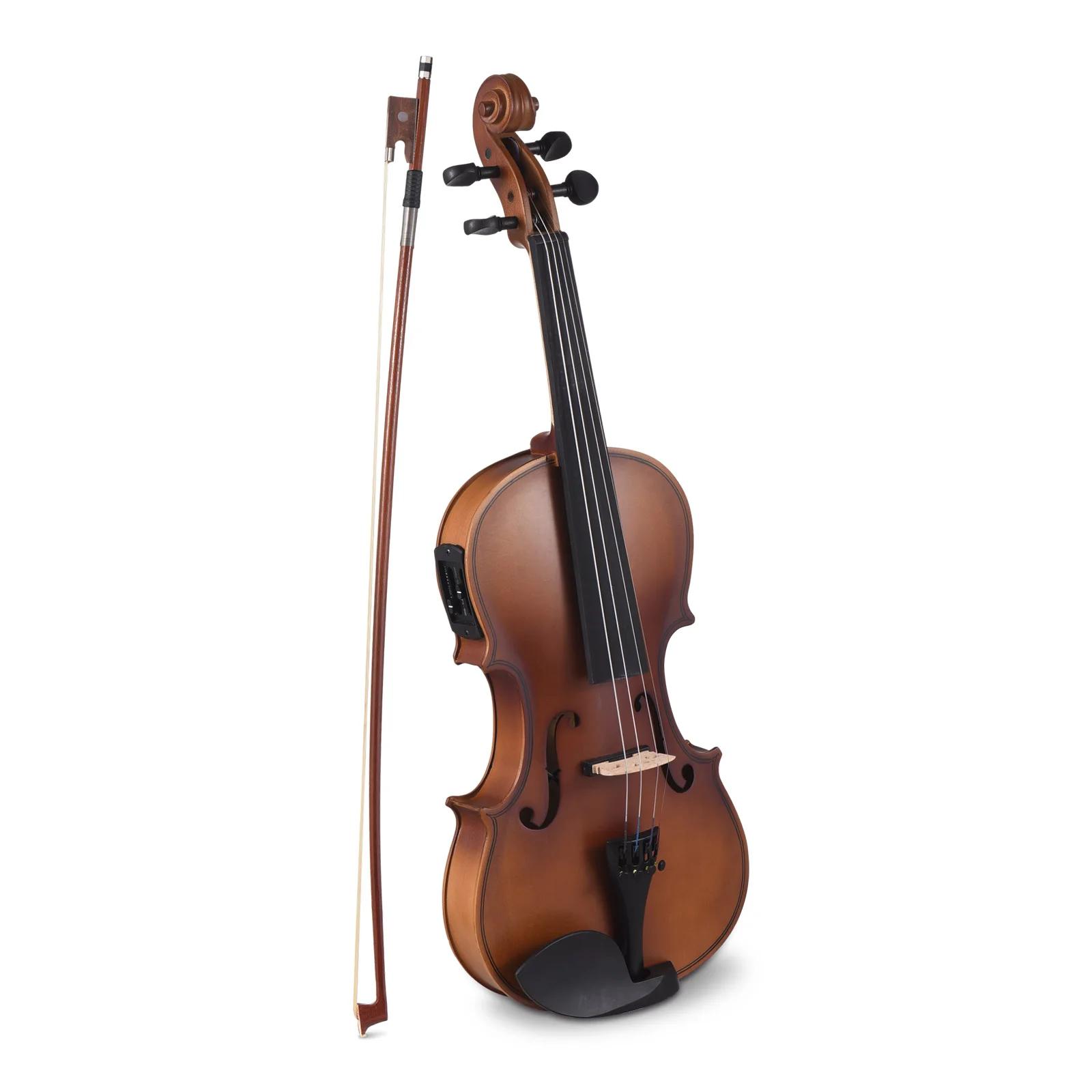 4/4 EQ Violin Full Size Set Solid Wood Violin for Beginners Students School Learners Shoulder Support Audio Cable Spare Strings