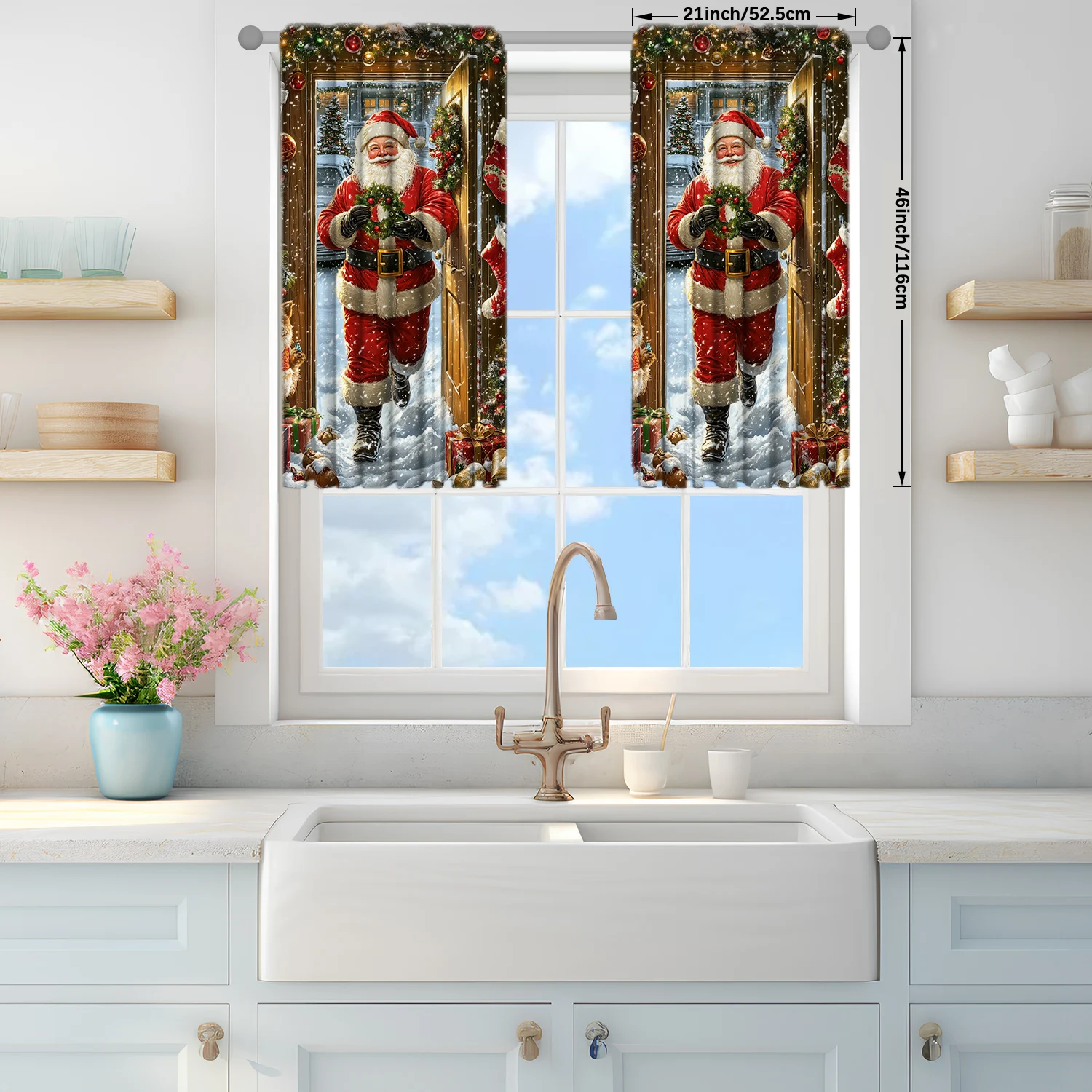 Description Picture 4 of item2pcs Santa Claus Is Here Printed Curtain for Christmas Home Decor - Rod Pocket Window Treatment for Bedroom, Office, Kitchen