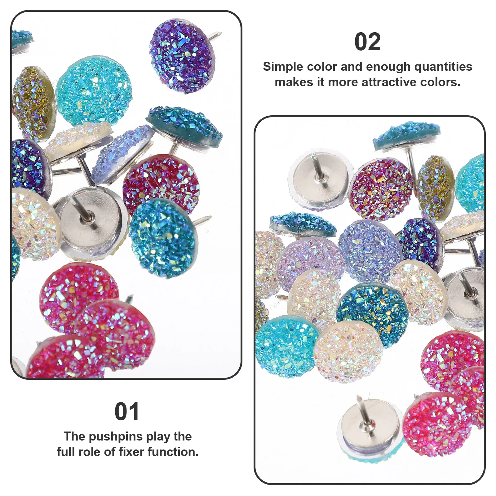 30Pcs 다이아몬드 헤드 푸시핀 섬세한 다기능 엄지 못핀 빛나는 지도 액세서리 홈 오피스 책상 용품