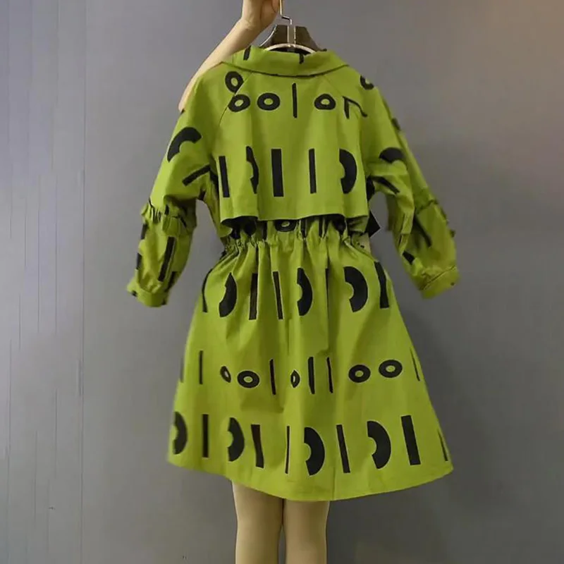 Korean Turn-down Collar Letter Printing Half Sleeve Umbrella Skirt Fashion Plus Size Summer Clothes for Women Waist Mini Dresses