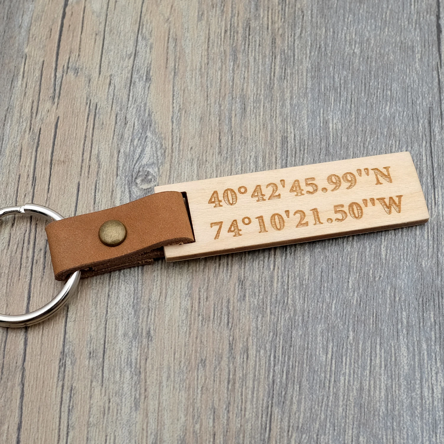 Custom Gps Coordinates Key Chain Personalized Wood Keychain Longitude and Latitude Keyring Customized Name Key Ring for Him Her