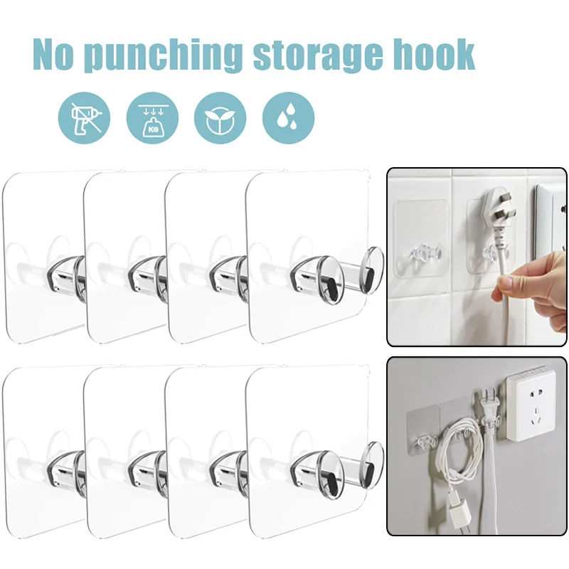 

10/5/1Pcs Adhesive Strong Hooks Rack Wall Hanger Space Saver Toothbrush Power Plug Holder Shaver Organizer Towel Rack Bathroom