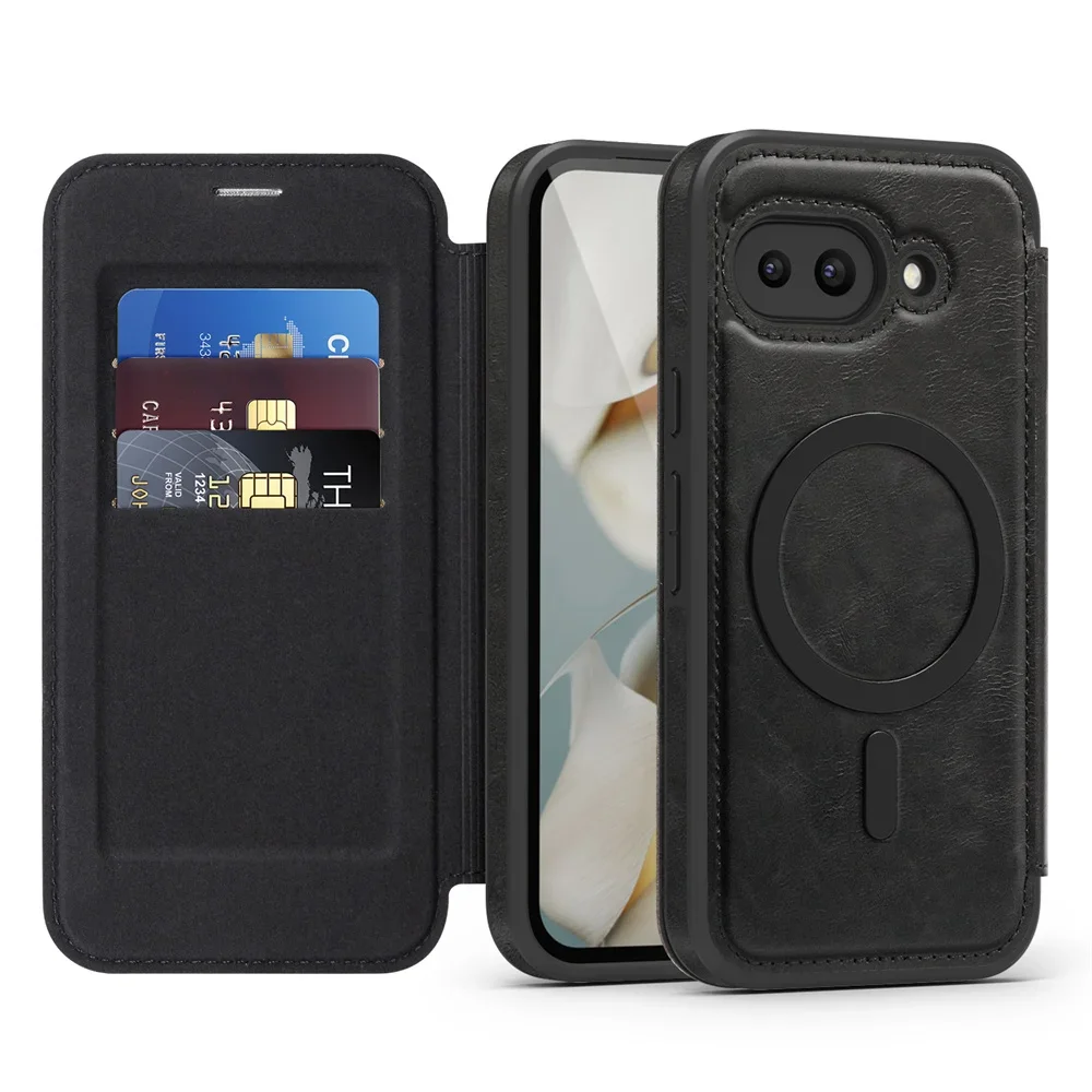 RFID Blocking Leather Wallet with Card Holder & Electroplating for MagSafe Flip Phone Case