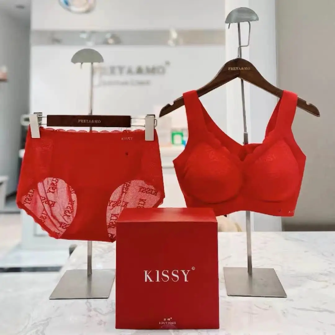 

Нижнее белье Kissy, аутентичный Платиновый кружевной красный жилет без ободка, цельный удобный бюстгальтер
