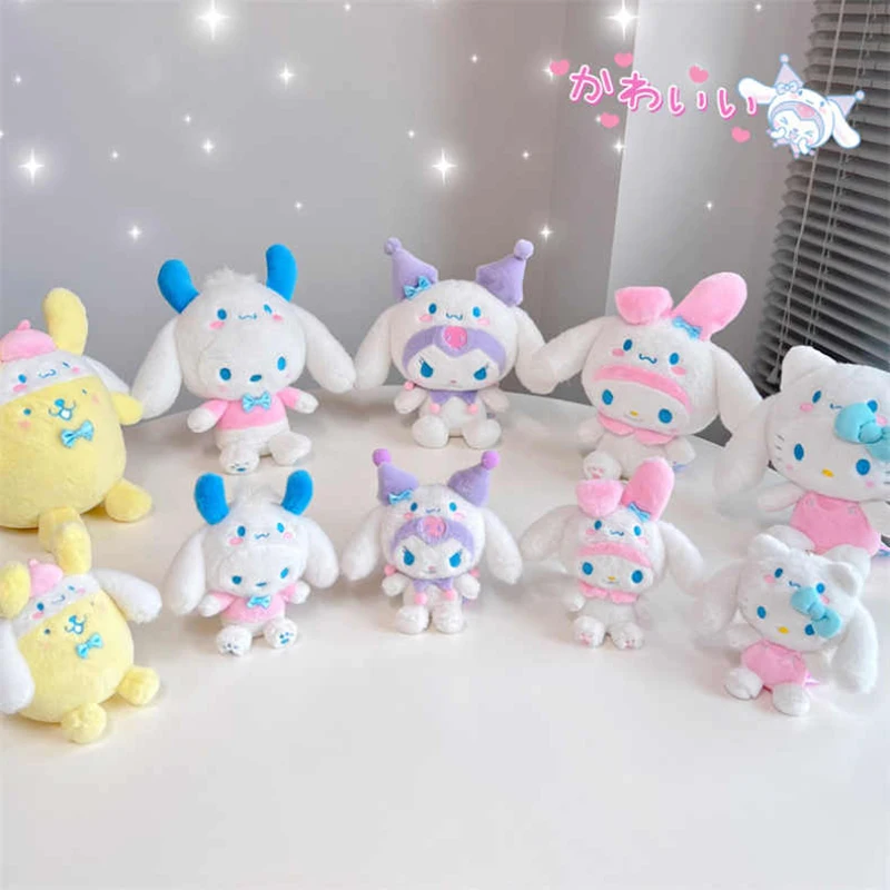 Plush Keychain Key Chain Cartoon Sanrio Plush Toys Keychain Kawaii Ornaments Pink Cinnamoroll Kuromi My Melody Anime Peluche Diagonal Bag Keychains