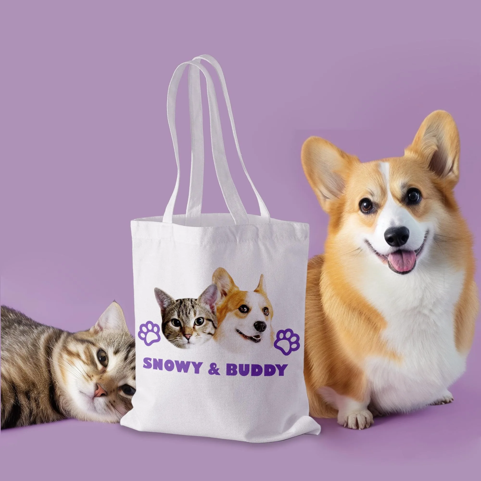 Personalisierte Tragetasche mit Katzen- und Hundeporträt, individueller Fotoname zum Einkaufen, Pendeln, Reisen, Schulgeschenk, Leinwand für Haustiere, Familie, Haustiere, Eltern – Detail 3