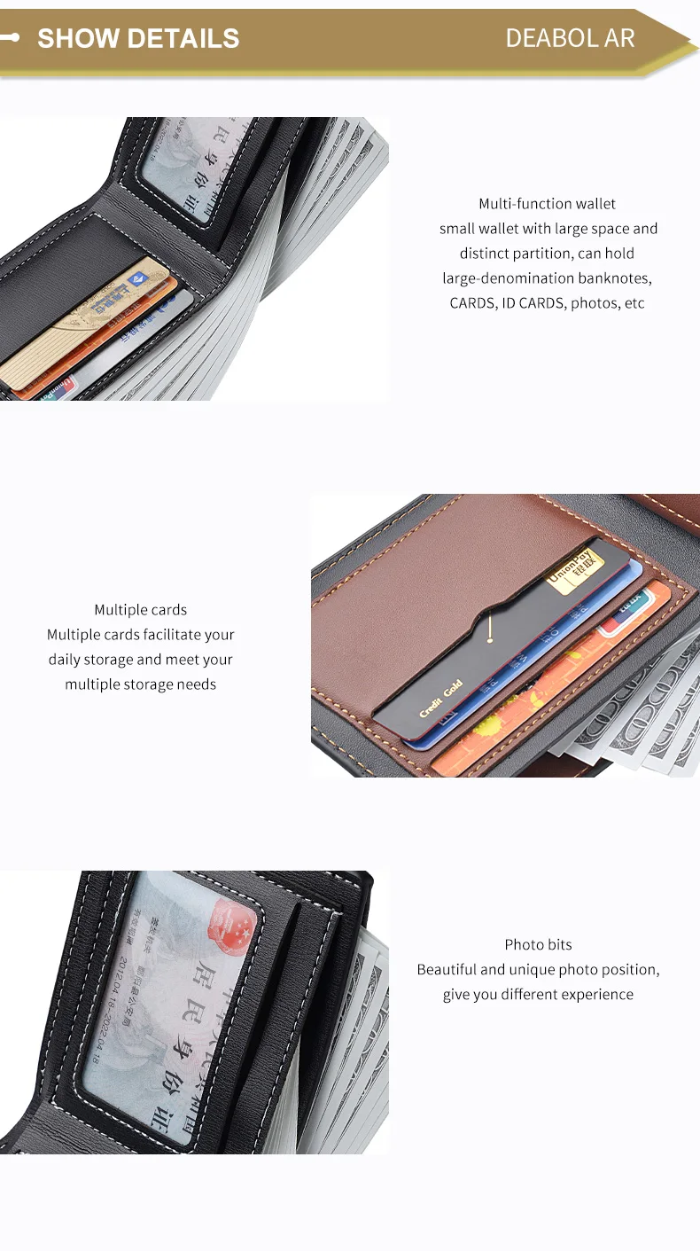 Pu Leder Männer kurze Brieftasche dünnen Stil Klapp junge Männer Kreditkarten halter Brieftasche – Detail 9