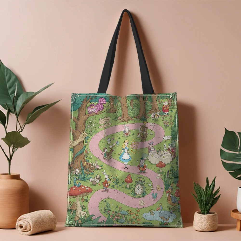 1Pc Fairy Tales Alice Tote Bag Cheshire Cat Fans Gifts Alice Wonderland Shoulder Bag Reusable Grocery