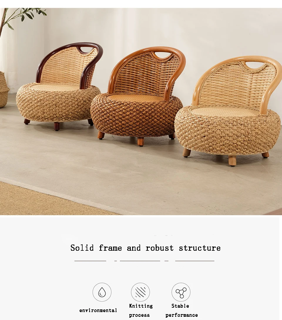 Description Picture 3 of itemModern Furniture Japanese Vine Woven Tatami Back Chair Living Room Sofa Chair Handmade Round Stool Balcony Leisure Tea Chair