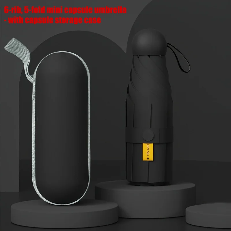 Sleek Black Portable Mini Umbrella – UV Protection and Ideal Travel Companion