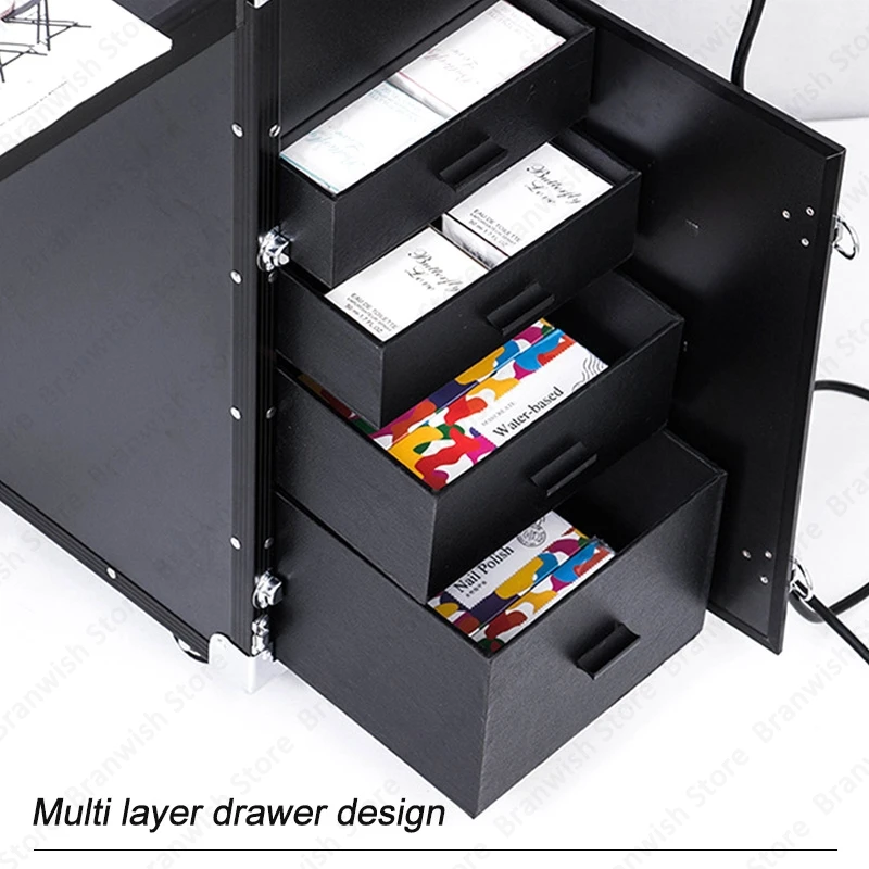 Professional Makeup Train Case Mobile Nail Workbench Rolling Table Makeup Workstation Cosmetics Case On Wheels Makeup Organizer 4