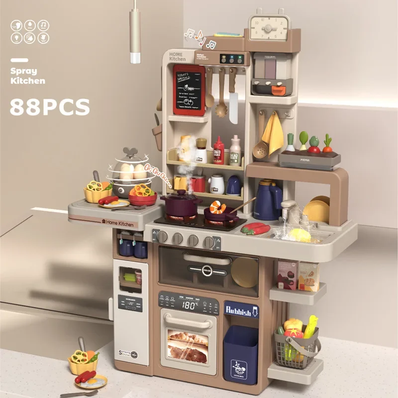 93cm Children's Simulated Spray Kitchen Tableware Set Sound Light Smoke Water Tableware Table Toy Christmas Gift Toy kitchen sink toys pretend kitchen toys kitchen toys