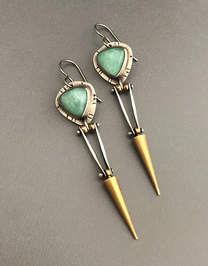 Vintage Boho Ethnic Green Resin Stone Drop Dangle Earrings For Women Indian Tribal Vintage Earrings