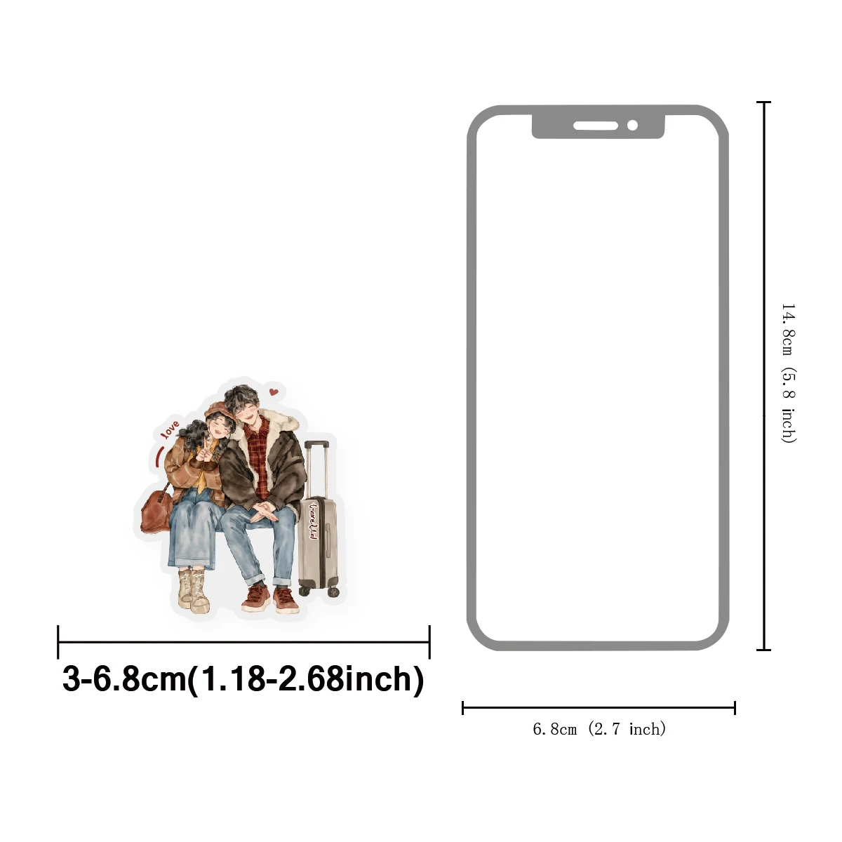 Etori Life 15개 커플 여행용 손그림 스티커, 함께 여행하는 커플을 위한 낭만적인 분위기의 저널링 재료, 노트북, 휴대폰 스티커, 여행 가방, 사진 앨범, 사무실 장식 액세서리, 방 장식, 학생 선물