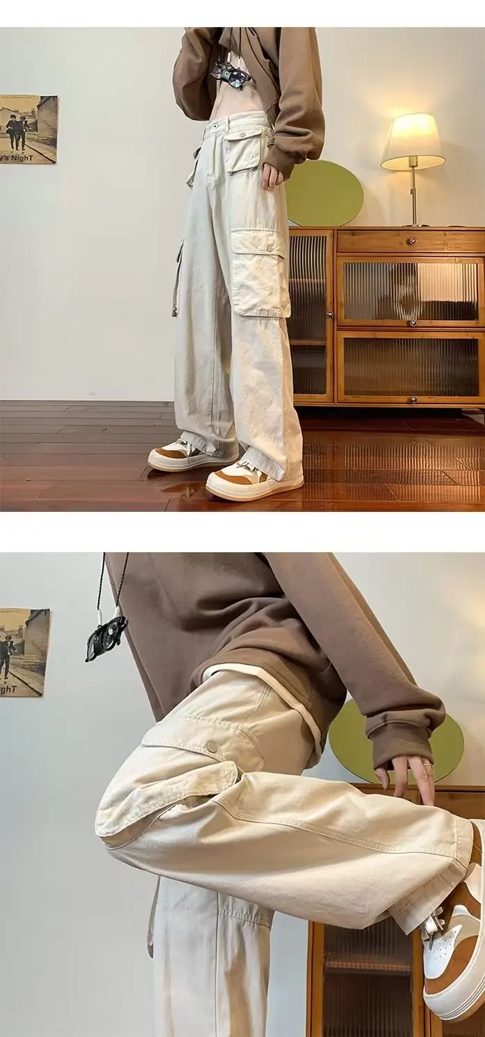 韓国発!【JUSTYOUNG】ED Wide String Cargo Pants/男女共用 Women High Waisted Cargo Pants Fashion Teen Girls Y2K Wide