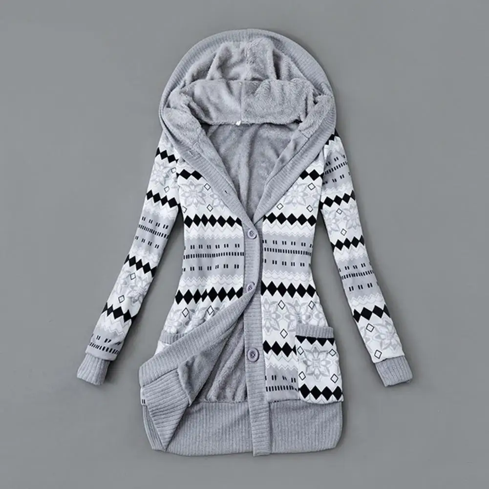 Fashion Women Cardigan  Hooded Skin-friendly Sweater Cardigan  Buttons Closure Hooded Plush Lining Sweater Cardigan - 4