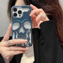 Luxury Skeleton Skull Shockproof Phone Case with Camera Protector - iPhone 12 Pro (Blue)