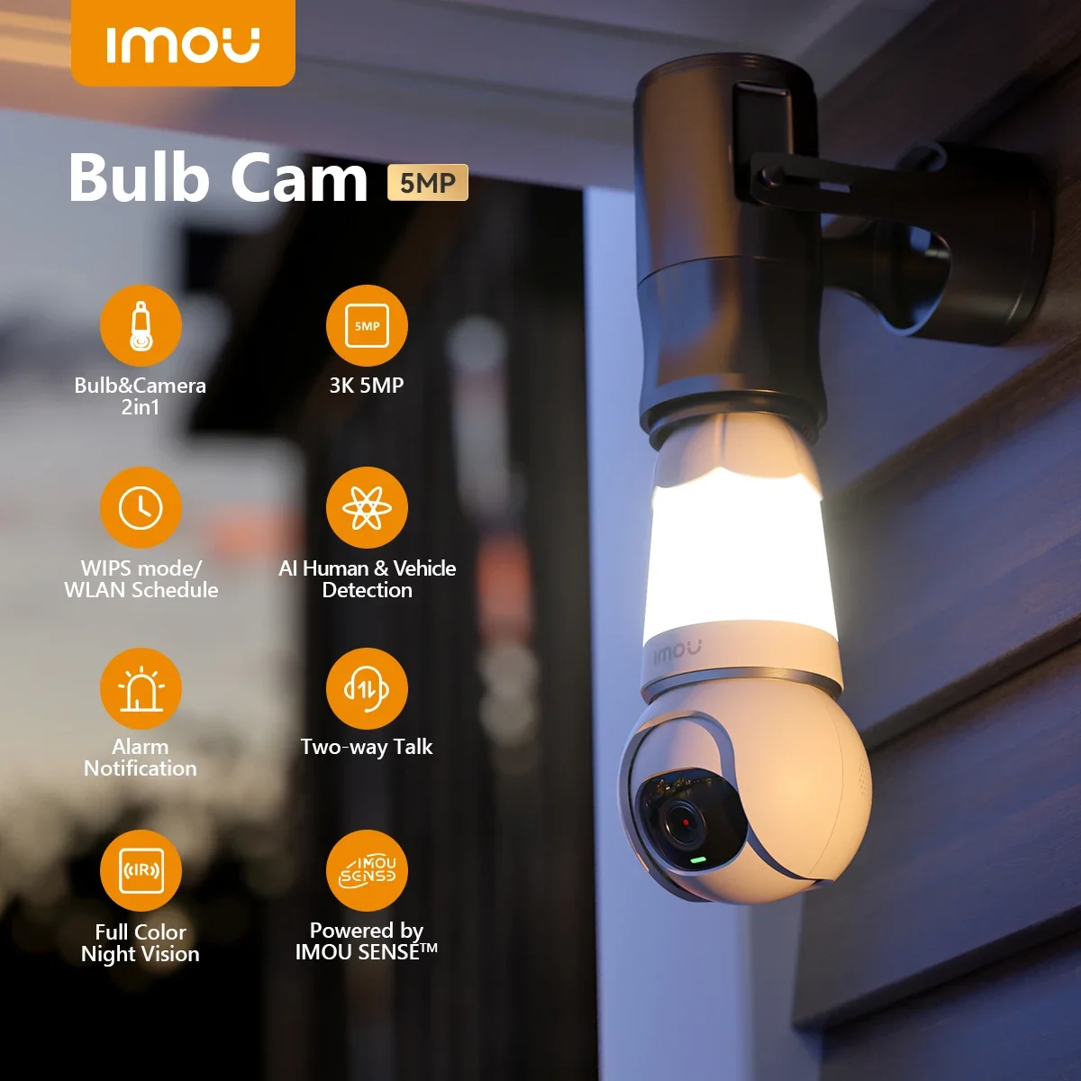 Imou Bulb Camera 5Mp 3K E27 E26 Telecamera Di Sorveglianza Visione Notturna Wifi Telecamera Ip Di Sicurezza Domestica Ai Rilevamento Di Veicoli E Uman
