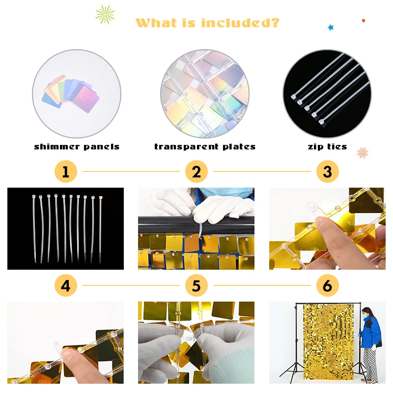 Iridescent Party Sequin Backdrop Glitter Square Sequin Panels Wall Wedding Decor Baby Shower Birthday Xmas Event Decorat