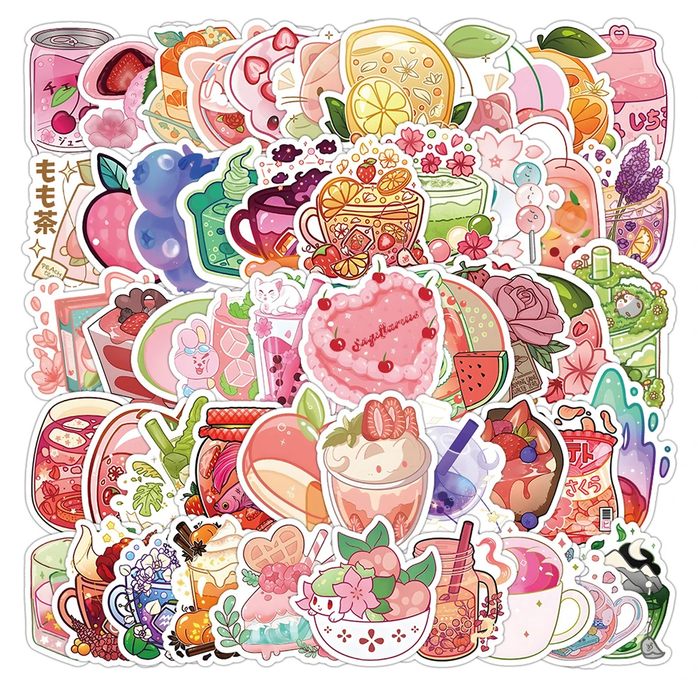 

10/30/60pcs Cute Food Drink Cartoon Stickers Kawaii Graffiti Sticker DIY Refrigerator Phone Scrapbook Funny Decals for Kids Toy