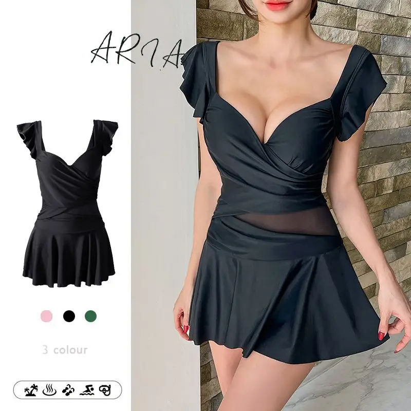 Sexy Solid Color Hollow Swimwear Women Classic Sleeveless The Spice Girls Sand Party Slim Pleated Design Lady Jumpsuit Swimsuit