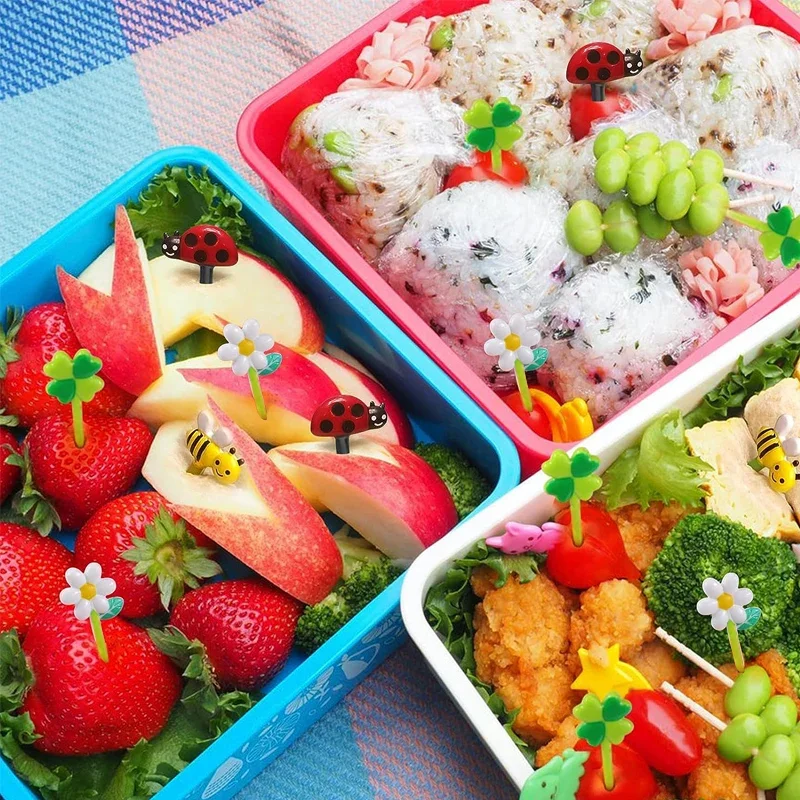 Lunch Bento Box Accessories Fruit Food Picks Silicone Cups Lunch Box Dividers and Multi-Purpose Silicone Wrap Bands Sauce Case