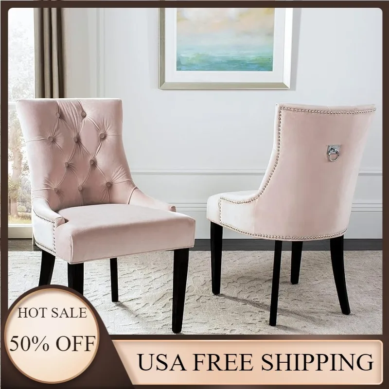 

Safavieh Home Harlow Blush Pink Velvet Tufted Ring Chair, Set of 2, For Dining Room, 25.6"D x 22"W x 36.4"H