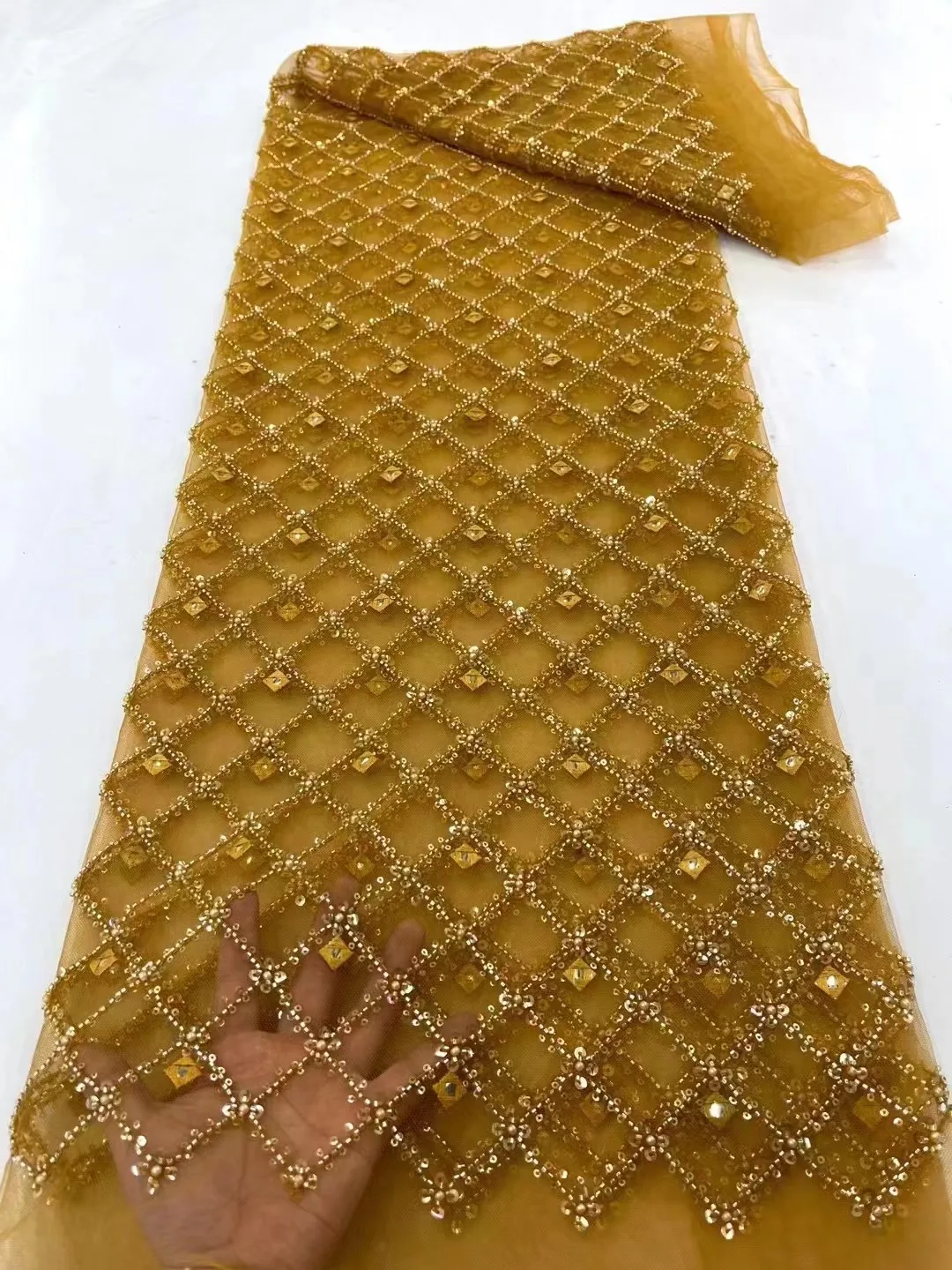 

Latest Nigerian Beads Lace Fabric 2023 High Quality Beaded Lace African Groom Lace Fabric For Wedding Dress French Net Lace Sew