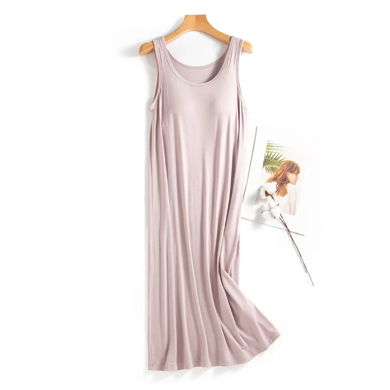Casual Chest Pad Lingerie Modal Sleeping Shirt For Women's Nightgowns Sleeveless Summer Home Wear Nightwear Bra Sleeping Dress