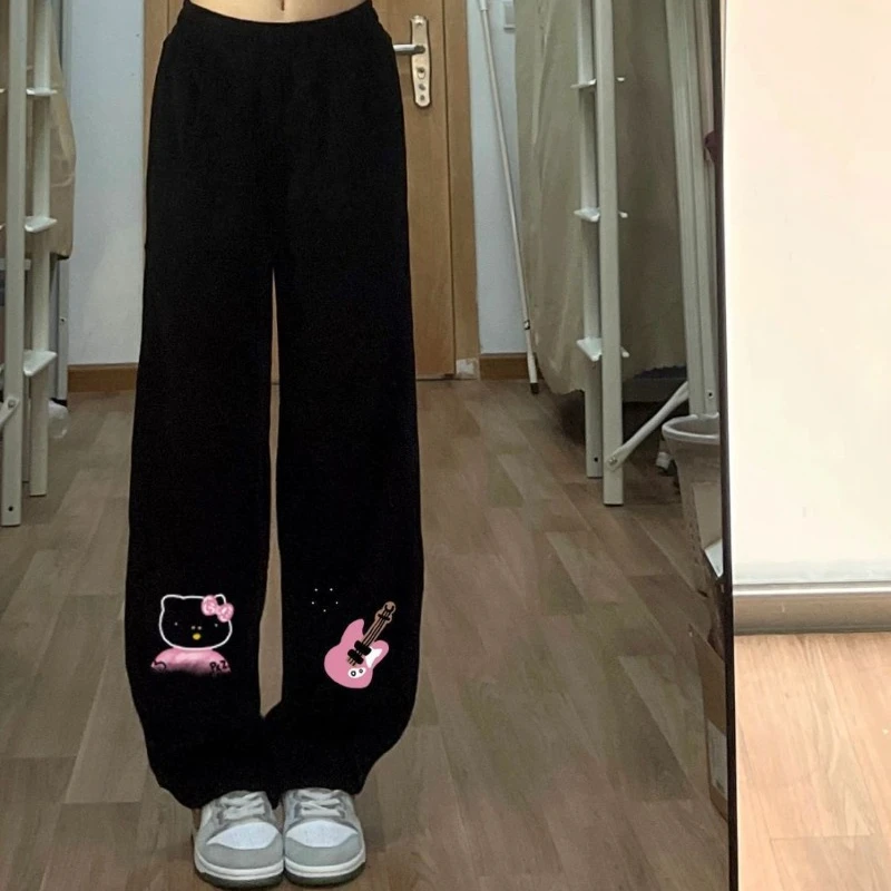

Sweet and Cute Hello Kitty Printed Velvet Thickened Casual Pants Women's Autumn and Winter Loose Straight Leg-Wide Leg Pants