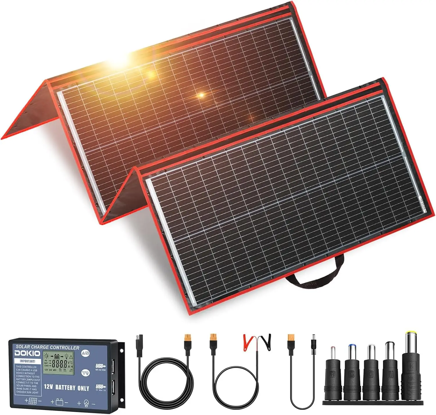 300W 18V Portable Solar Panel Kit Folding Solar Charger with 2 USB Outputs for 12v Batteries/Power Station AGM LiFePo4 RV