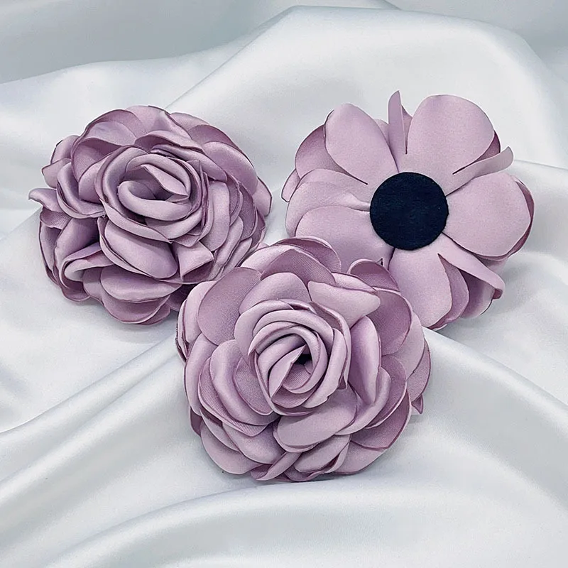 Set of 5 Large Handmade Satin Fabric Rose Flowers for Elegant Decor and Crafts