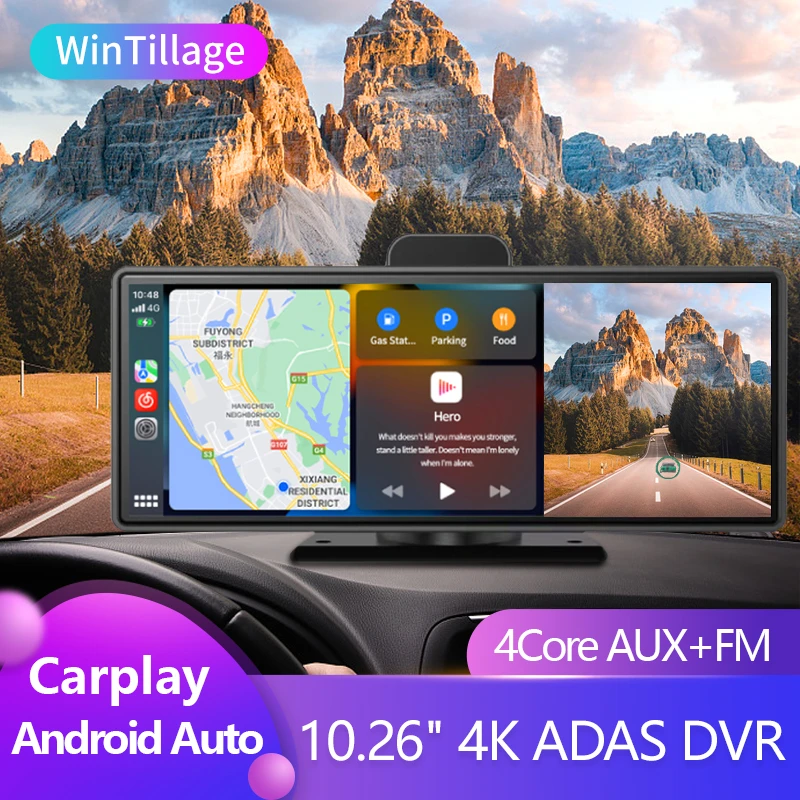 10.26" 4K 2160P Carplay Android Auto Dash Cam AUX FM 5G WiFi GPS BT