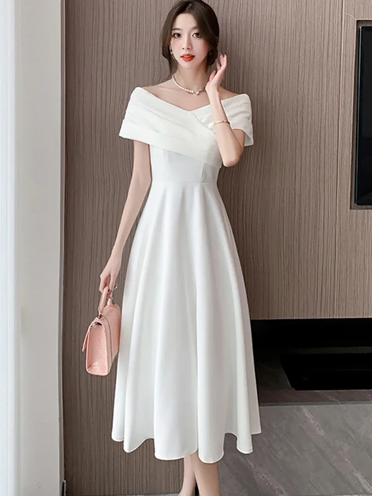 

White Dresses for Women Classy Summer Short Sleeve V-Neck Blackless Sexy Long Dress 2024 Red Bodycon Luxury Party Evening Dress