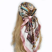 90*90cm Silk Scarf Scarftop Headwraps For Woman Fashion Four Seasons Hair Accessories Hijab Foulard Bandana Femme Headscarf 4