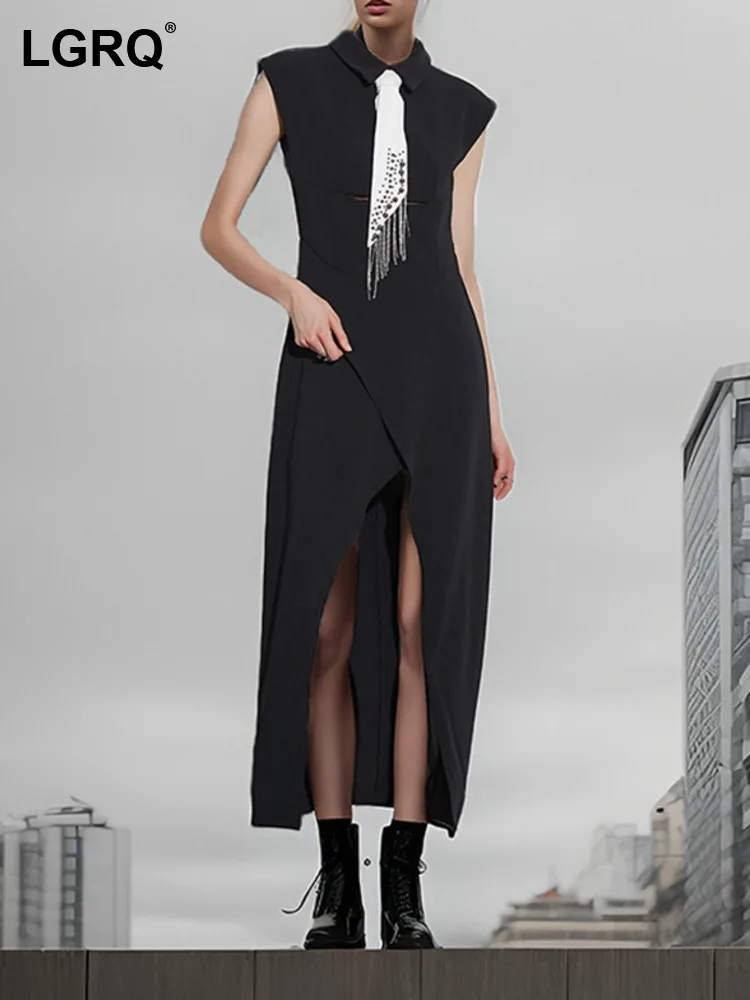 

Женское ажурное платье без рукавов LGRQ, Белое Облегающее Платье составного кроя с контрастными бусинами, лето 2024