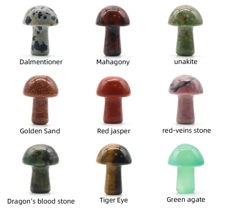 2CM Mini Mushroom Statue Natural Stones Carved Ornament Rose Quartz Healing Crystal Gift Room Ornament Fish Tank Decoration